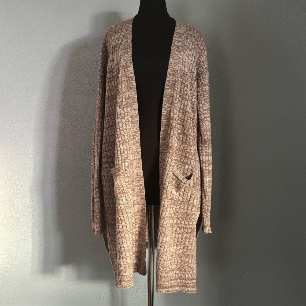 Unlabeled Maroon and Beige Knit Tunic Cardigan Sweater Women’s Size XL
